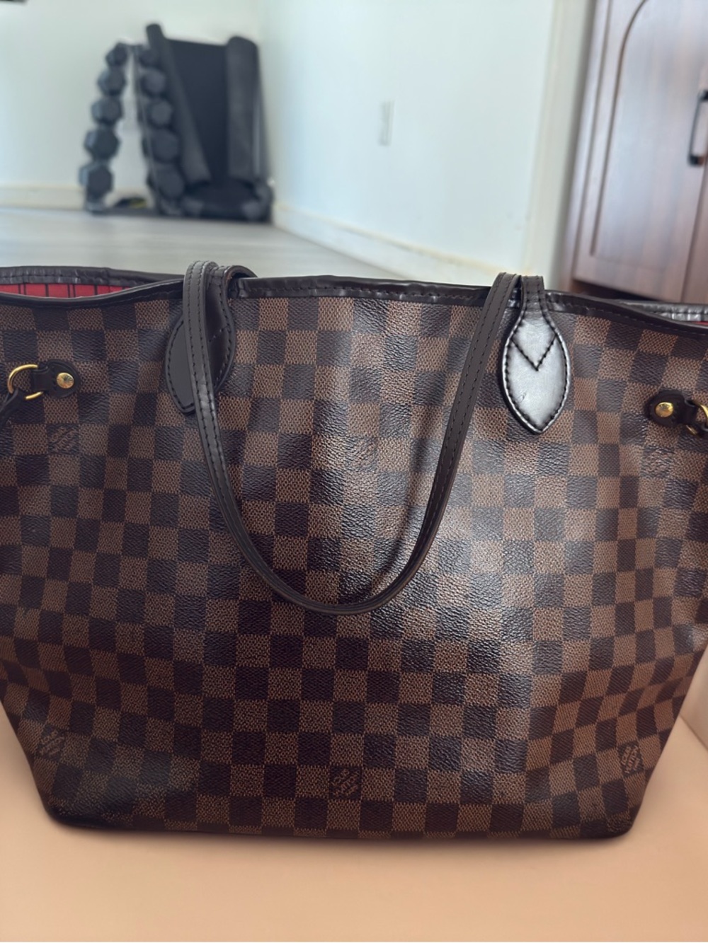Louis Vuitton Brown Checkered Shoulder Bag MM Neverfull - Picture 3 of 12